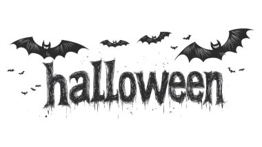 Siluetli yarasaların bulunduğu gotik cadılar bayramı senaryosu solgun arkaplanda geziniyor, bayram iletişimi için sezonluk rahatsız edici tasarım sunuyor