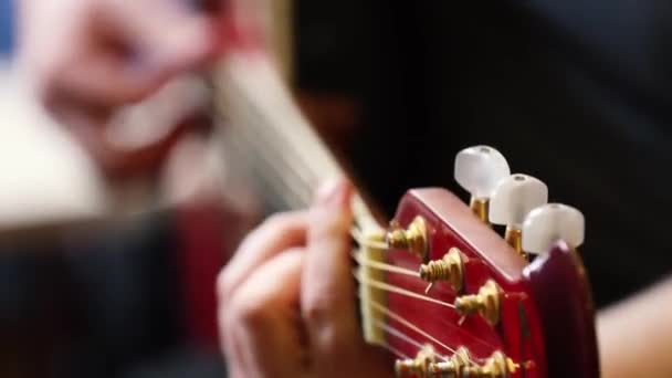 Close Pescoço Guitarra Mão Guitarrista — Vídeo de Stock