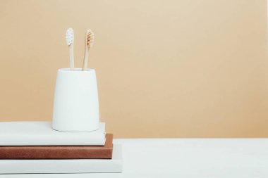 Camda iki bambu diş fırçası.