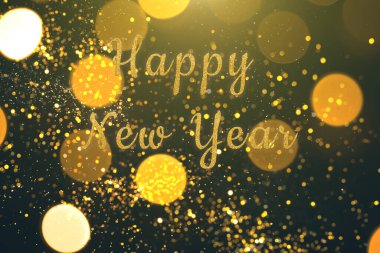 Aydınlık Yeni Yıl arka planı, peri ışıkları, şehir tatili konsepti.