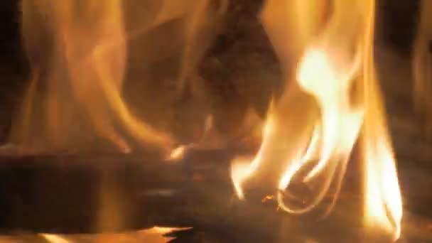 Fire Sparkles Flying Away Burning Wooden Logs Fireplace Close