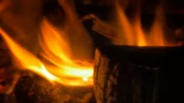 Fire Sparkles Flying Away Burning Wooden Logs Fireplace Close
