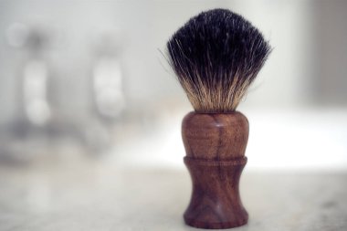 Vintage tıraş sakal sabun fırçası. Seçici odak. Yakın çekim