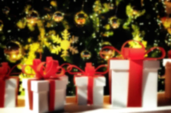 Абстрактні Різдвяні Подарунки Прикрасою Червоної Стрічки Фоні Ялинки Весела Різдвяна — стокове фото