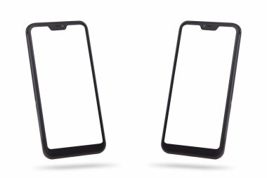 Beyaz arkaplanda gölgesi olan boş akıllı telefon ekranı, girdi metin fikri