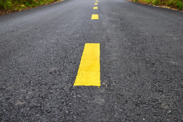 沥青路面与黄线上单独车道路面标记 — 图库照片
