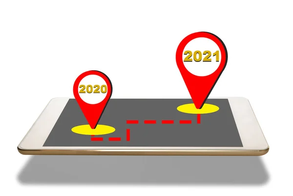 2020 년부터 2021 년까지 온라인 션에는 태블릿 화면에 글로벌 추적이 — 스톡 사진