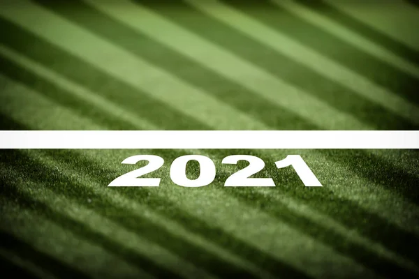 New Year 2021 White Starting Line Green Grasses Background — Stock Photo, Image