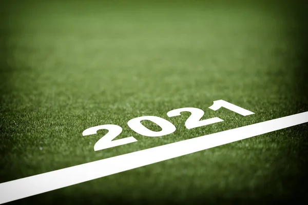 New Year 2021 Green Grasses Background White Line — Stock Photo, Image