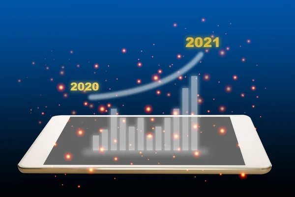 Plano Negócios Ano 2020 Para 2021 Crescimento Gráfico Tela Tablet — Fotografia de Stock