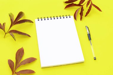 Defter ve sonbahar yapraklarını aç.