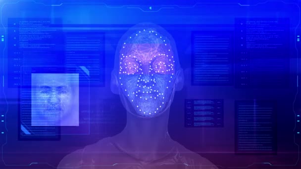 Toekomst Gezichtsherkenning Technologie Onderzoek Biometrische Gezichtsherkenning Gezichtskaart — Stockvideo