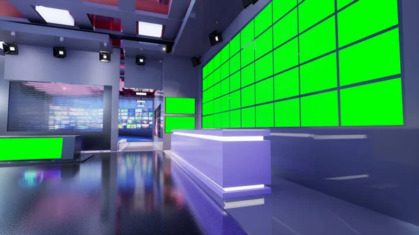 3D虚拟电视演播室新闻3D插图 — 图库照片