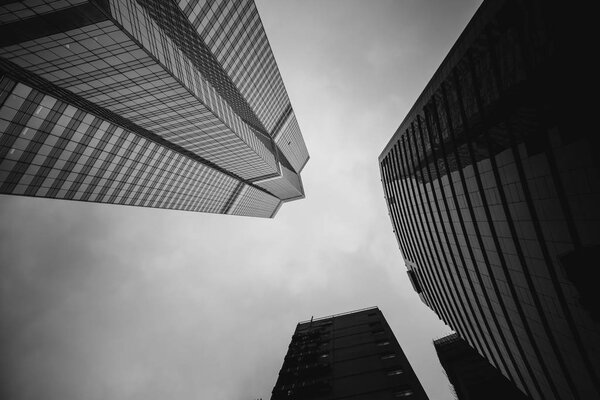 Modern Office Buildings in Hong Kong, Black and White color