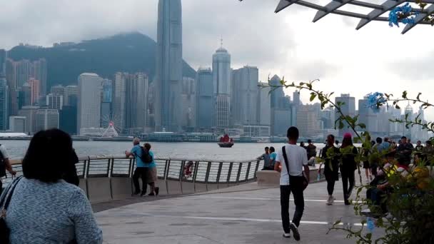 香港、中国、2019 年 3 月 22 日: スローモーションの訪れる観光客星の通り。星光大道、香港のビクトリア ・ ハーバー沿いに。2019 年に閉じて、 — ストック動画