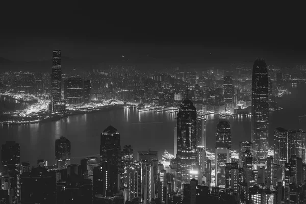 ザ ・ ピークから香港のシティー ビュー。黒と白の色 — ストック写真