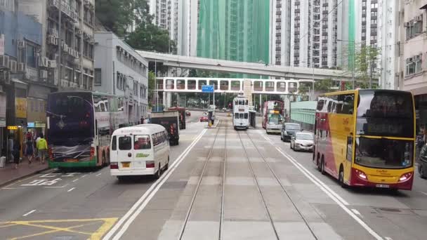 Αργή κίνηση της προβολής της σκηνής του Χονγκ Κονγκ από το διπλό τραμ. — Αρχείο Βίντεο