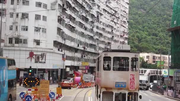 从双层电车观看香港街景的慢动作. — 图库视频影像