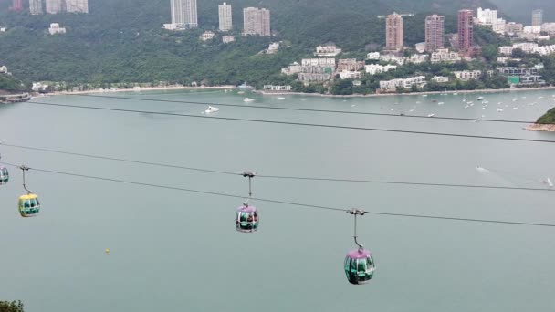 Slow motion of Cable Car way to mountains — Stock Video