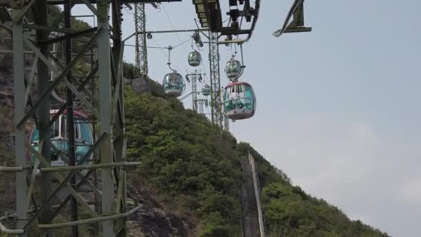 Slow motion of Cable Car way to mountains — Stock Video