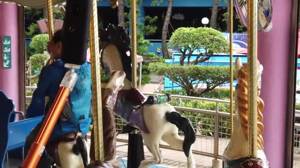 Langsom bevegelse av turist på karusell i Ocean Park, Hong Kong – stockvideo