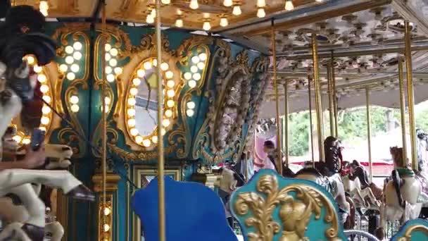 Slow Motion van de toerist op Merry-go-round in Ocean Park, Hong Kong — Stockvideo