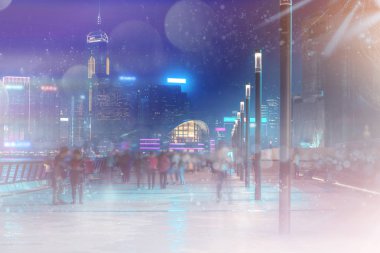 Şehir gece arka plan ile soyut renkli bokeh. Çifte fuarlar