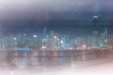 Şehir gece arka plan ile soyut renkli bokeh. Çifte fuarlar