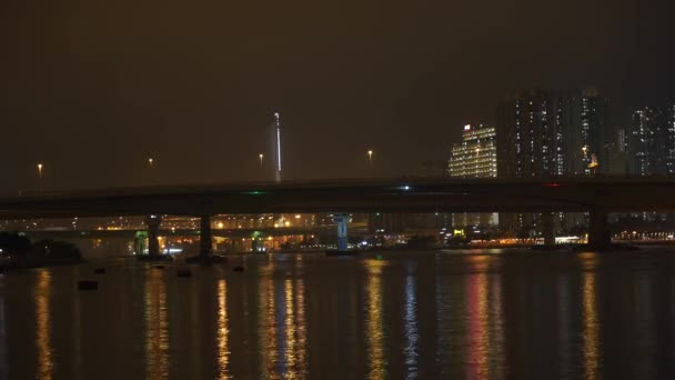 Timelapse Hiperlapso Del Edificio Apartamentos Hong Kong Por Noche — Vídeos de Stock