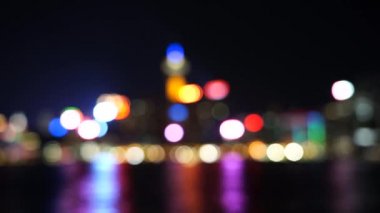 Gece bokeh Hong Kong Victoria Limanı