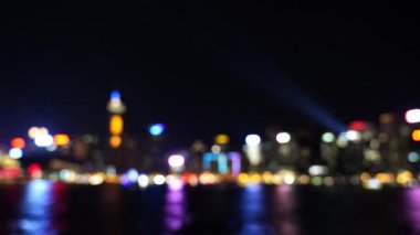 Gece bokeh Hong Kong Victoria Limanı