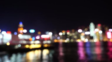 Gece bokeh Hong Kong Victoria Limanı