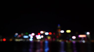 Gece bokeh Hong Kong Victoria Limanı