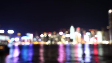 Gece bokeh Hong Kong Victoria Limanı