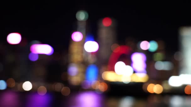 Hong Kong Victoria Puerto Bokeh Por Noche — Vídeos de Stock