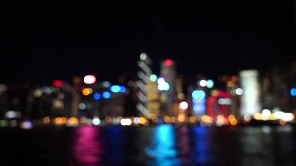 Гонконг Вікторія Гавані Боке Вночі — стокове відео