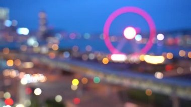 Bulanıklık Hong Kong şehir gecesi; Gece Hong Kong City bokeh görünümü