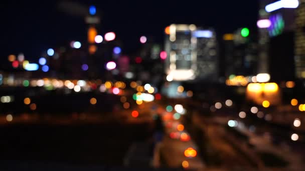 Гонконг Місто Ніч Розмиття Бокех Вид Гонконг Місто Вночі — стокове відео