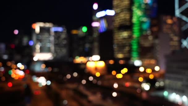 Noche Ciudad Hong Kong Borrosa Vista Bokeh Ciudad Hong Kong — Vídeos de Stock