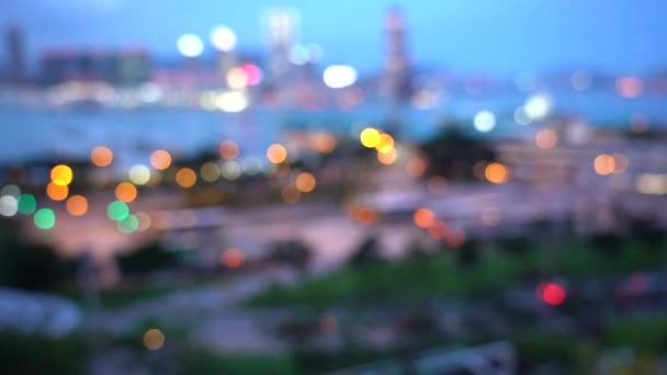 Hong Kong Noc Miasta Rozmycie Bokeh Widok Hong Kong City — Wideo stockowe