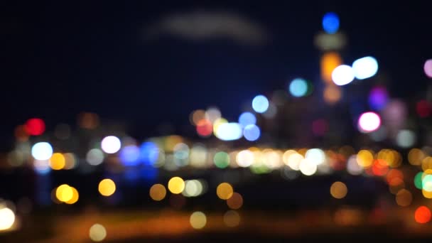 Hong Kong Noc Miasta Rozmycie Bokeh Widok Hong Kong City — Wideo stockowe