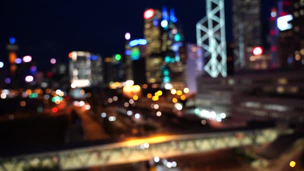 Ночь Гонконге Размытом Свете Вид Боке Гонконг Ночью — стоковое видео