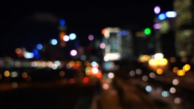 Bulanıklık Hong Kong şehir gecesi; Gece Hong Kong City bokeh görünümü