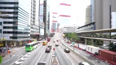 Hong Kong, Çin, 05 Haziran 2019: Timelapse/Central bölgesinde Hong Kong meşgul trafik Hyperlapse. onun Hong Kong yoğun ana yol biridir 