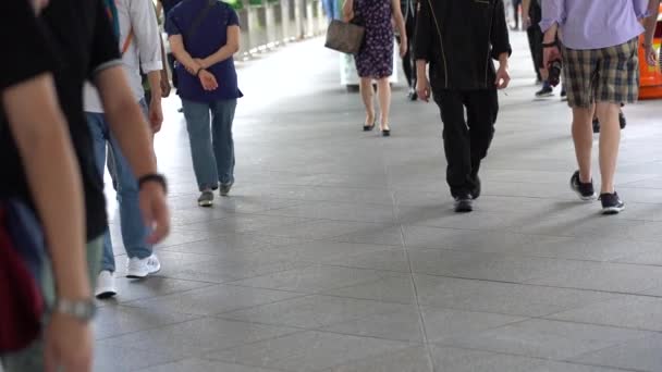 05年6月5日 2019 フットブリッジの移動を遅らせる人々のスローモーション交通通り忙しいライフスタイル香港 アジアの地元の人や観光客がセントラの歩道橋を渡る — ストック動画