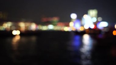 Gece bokeh Hong Kong Victoria liman; Yavaş çekim