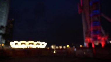 Gece bokeh Hong Kong Victoria liman; Yavaş çekim