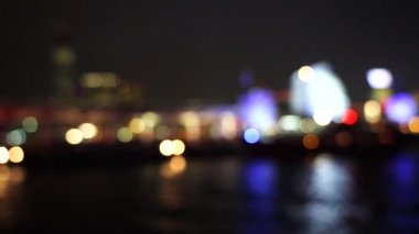 Gece bokeh Hong Kong Victoria liman; Yavaş çekim