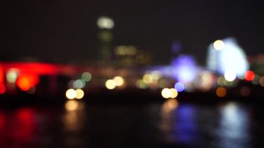 Gece bokeh Hong Kong Victoria liman; Yavaş çekim