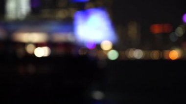 Gece bokeh Hong Kong Victoria liman; Yavaş çekim
